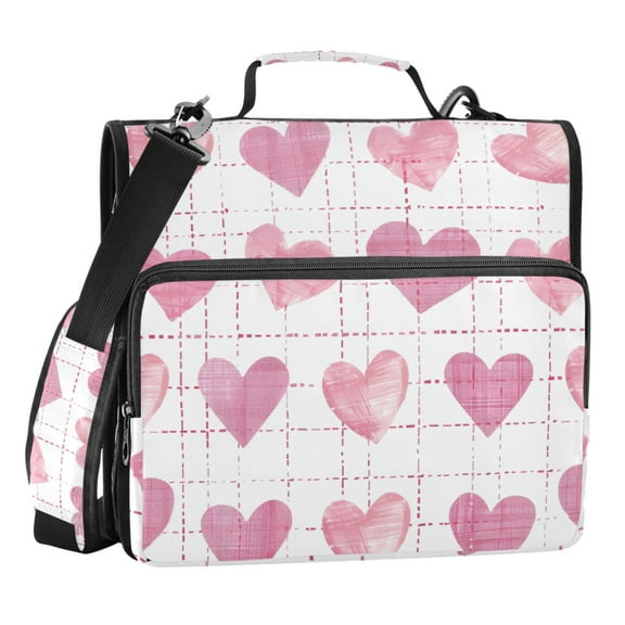 ALAZA Zipper Binder Pink Hearts Checkered Pattern 3 Ring Trapper Keeper File Folder Organizer Bag