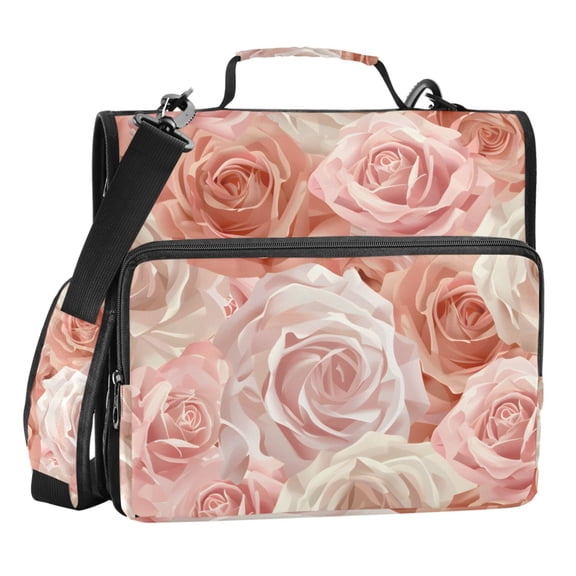 ALAZA Zipper Binder Pink Rose Flower 3 Ring Trapper Keeper File Folder Organizer Bag