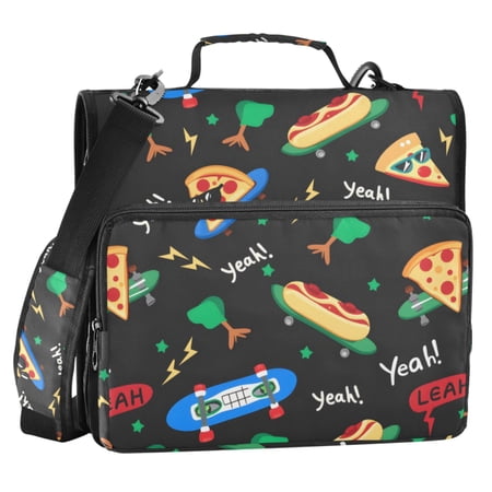 ALAZA Zipper Binder Pizza on Skateboard 2 in 3 Ring Trapper Keeper 500 Sheet Capacity File Folder Organizer Bag