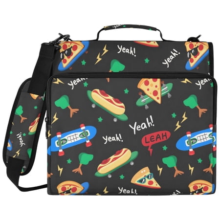 ALAZA Zipper Binder Pizza on Skateboard Pattern 2 inch 3 Ring 500 Sheet Capacity Trapper Keeper File Folder Organizer Bag