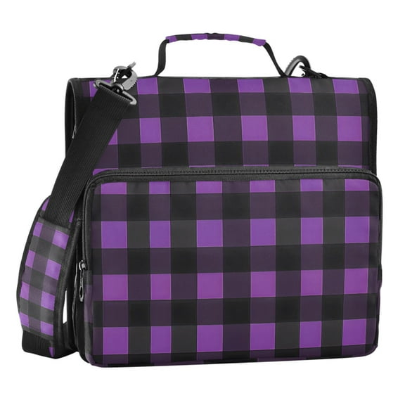 ALAZA Zipper Binder Purple Checkered Grid Pattern 3 Ring Trapper Keeper File Folder Organizer Bag