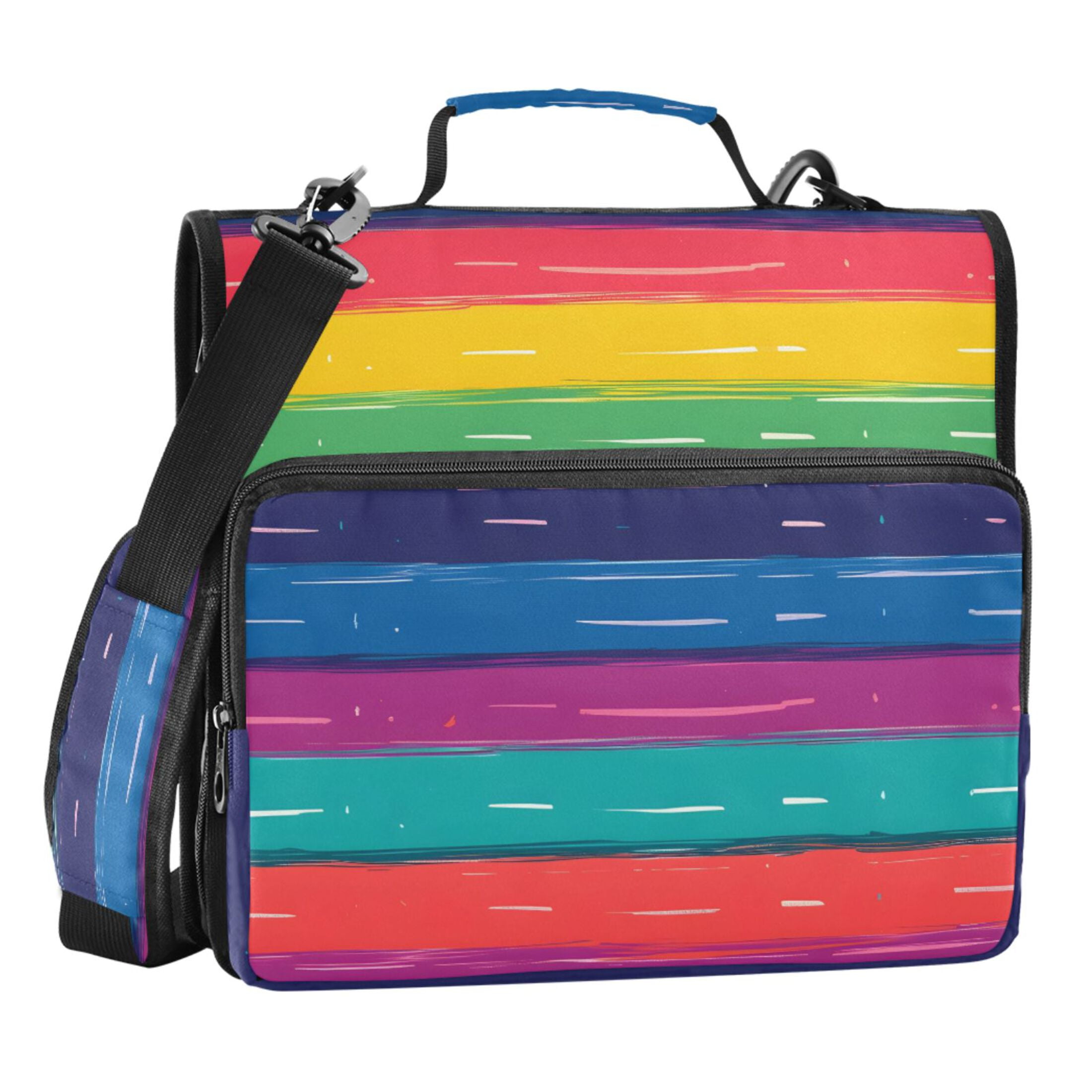 ALAZA Zipper Binder Rainbow Stripes Pattern 3 Ring Trapper Keeper File Folder Organizer Bag