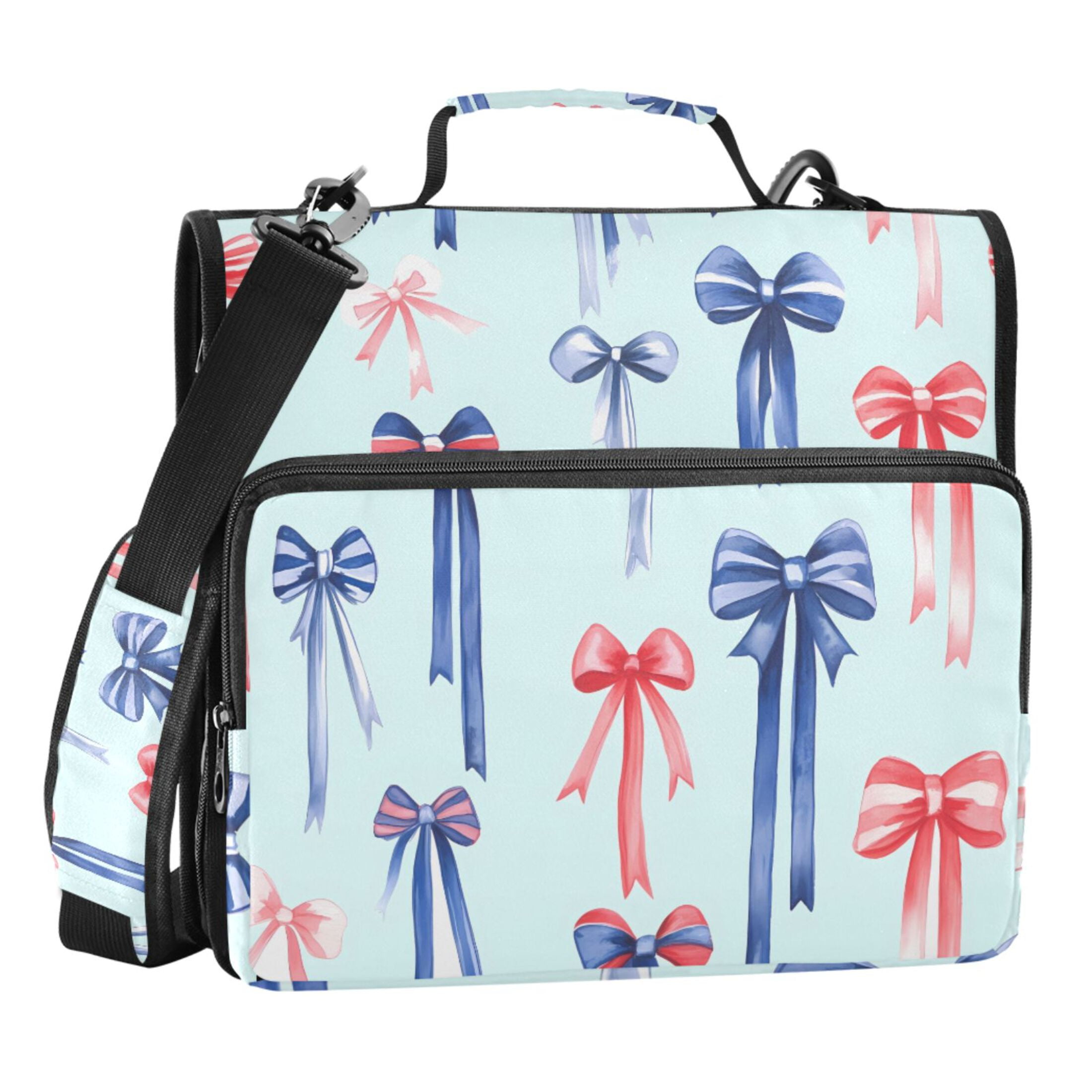ALAZA Zipper Binder Red Bows Blue 3 Ring Trapper Keeper File Folder Organizer Bag