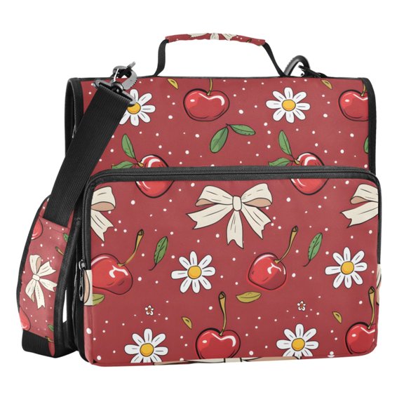 ALAZA Zipper Binder Red Cherry with Daisy Flower 3 Ring Trapper Keeper File Folder Organizer Bag