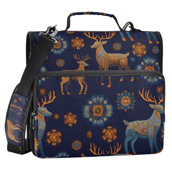 ALAZA Zipper Binder Reindeer Art Snowflakes 2 in 3 Ring Trapper Keeper 500 Sheet Capacity File Folder Organizer Bag