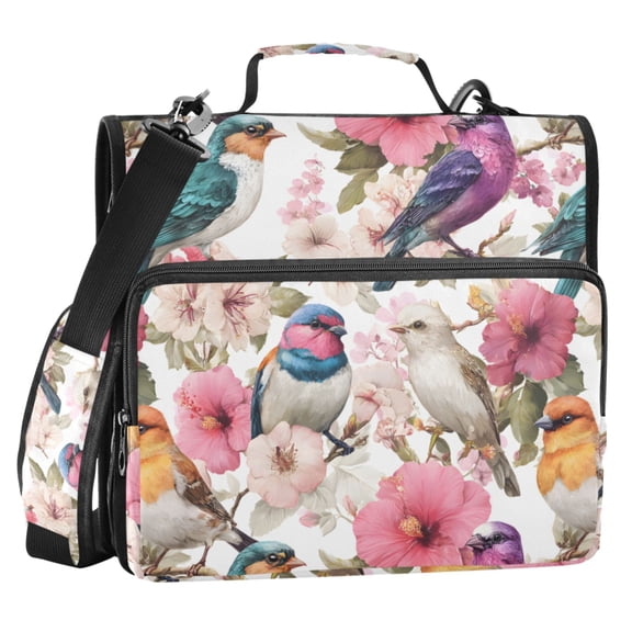 ALAZA Zipper Binder Retro Birds Flower 2 in 3 Ring Trapper Keeper 500 Sheet Capacity File Folder Organizer Bag