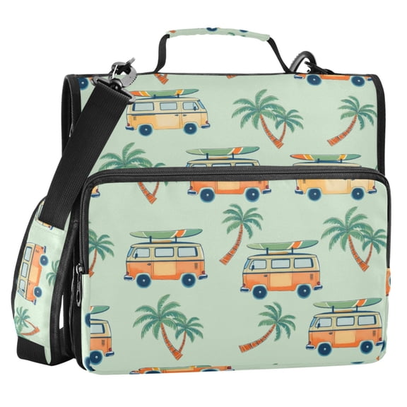ALAZA Zipper Binder Retro Bus Palm Tree 2 in 3 Ring Trapper Keeper 500 Sheet Capacity File Folder Organizer Bag