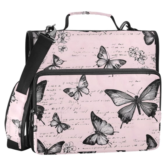 ALAZA Zipper Binder Retro Butterfly 2 in 3 Ring Trapper Keeper 500 Sheet Capacity File Folder Organizer Bag