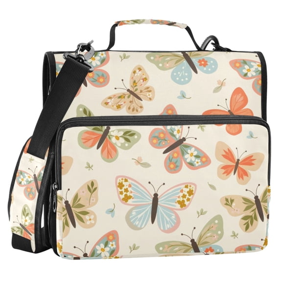 ALAZA Zipper Binder Retro Butterfly 2 in 3 Ring Trapper Keeper 500 Sheet Capacity File Folder Organizer Bag