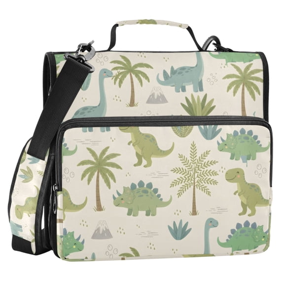 ALAZA Zipper Binder Retro Cartoon Dinosaurs 2 in 3 Ring Trapper Keeper 500 Sheet Capacity File Folder Organizer Bag