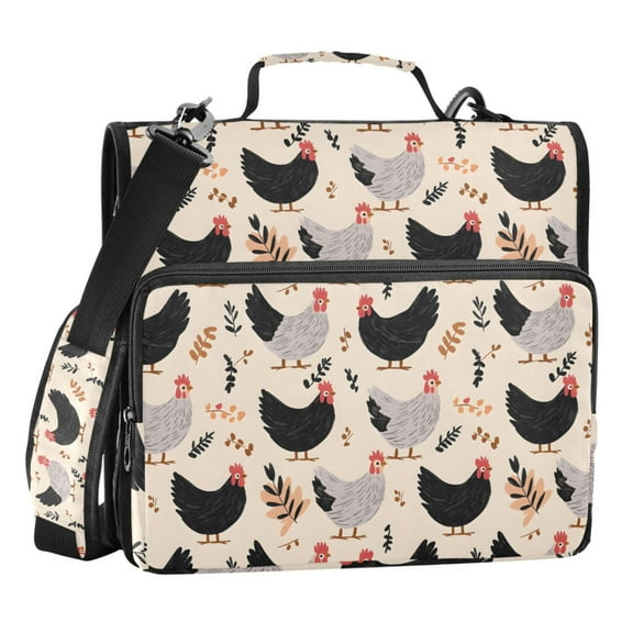 ALAZA Zipper Binder Retro Chicken Leaves 3 Ring Trapper Keeper File Folder Organizer Bag