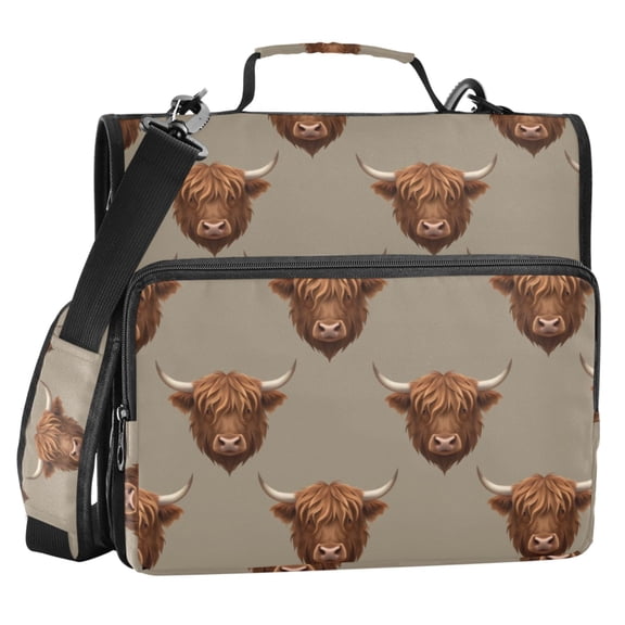 ALAZA Zipper Binder Retro Highland Cattle 2 in 3 Ring Trapper Keeper 500 Sheet Capacity File Folder Organizer Bag