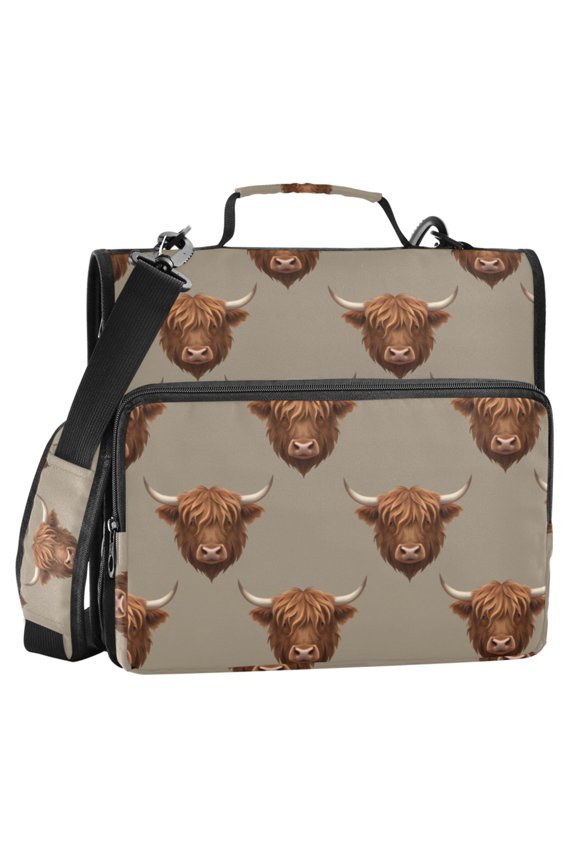 Zipper Binder Retro Highland Cattle 2 in 3 Ring Trapper Keeper 500 Sheet Capacity File Folder Organizer Bag