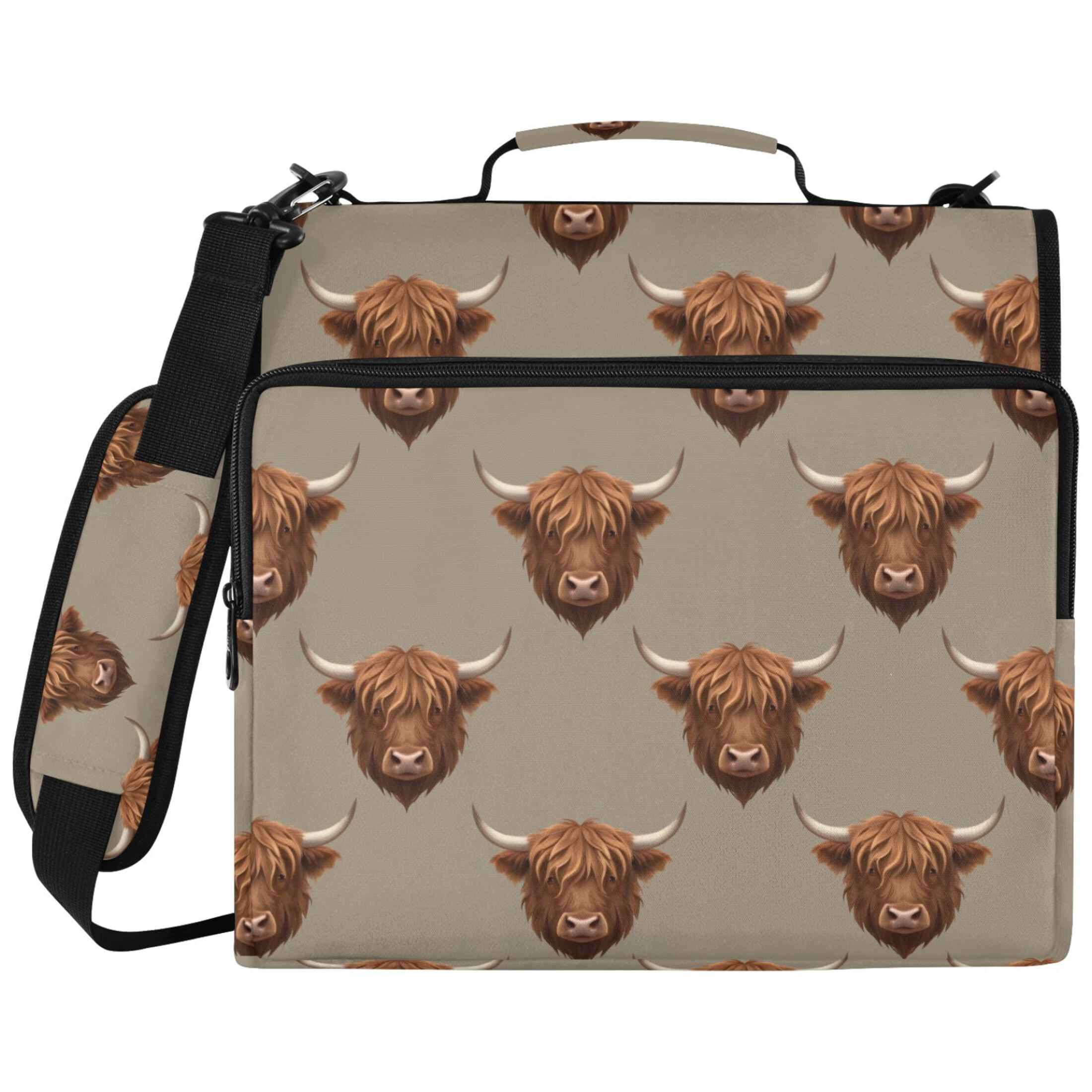 ALAZA Zipper Binder Retro Highland Cattle Pattern 2 inch 3 Ring 500 Sheet Capacity Trapper Keeper File Folder Organizer Bag