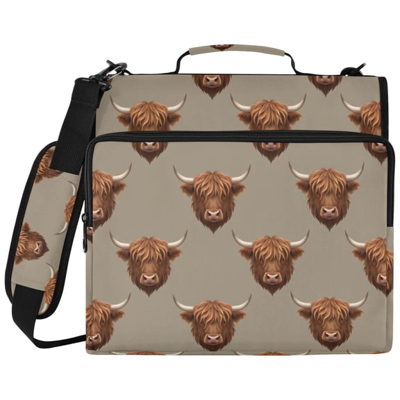 ALAZA Zipper Binder Retro Highland Cattle Pattern 2 inch 3 Ring 500 Sheet Capacity Trapper Keeper File Folder Organizer Bag