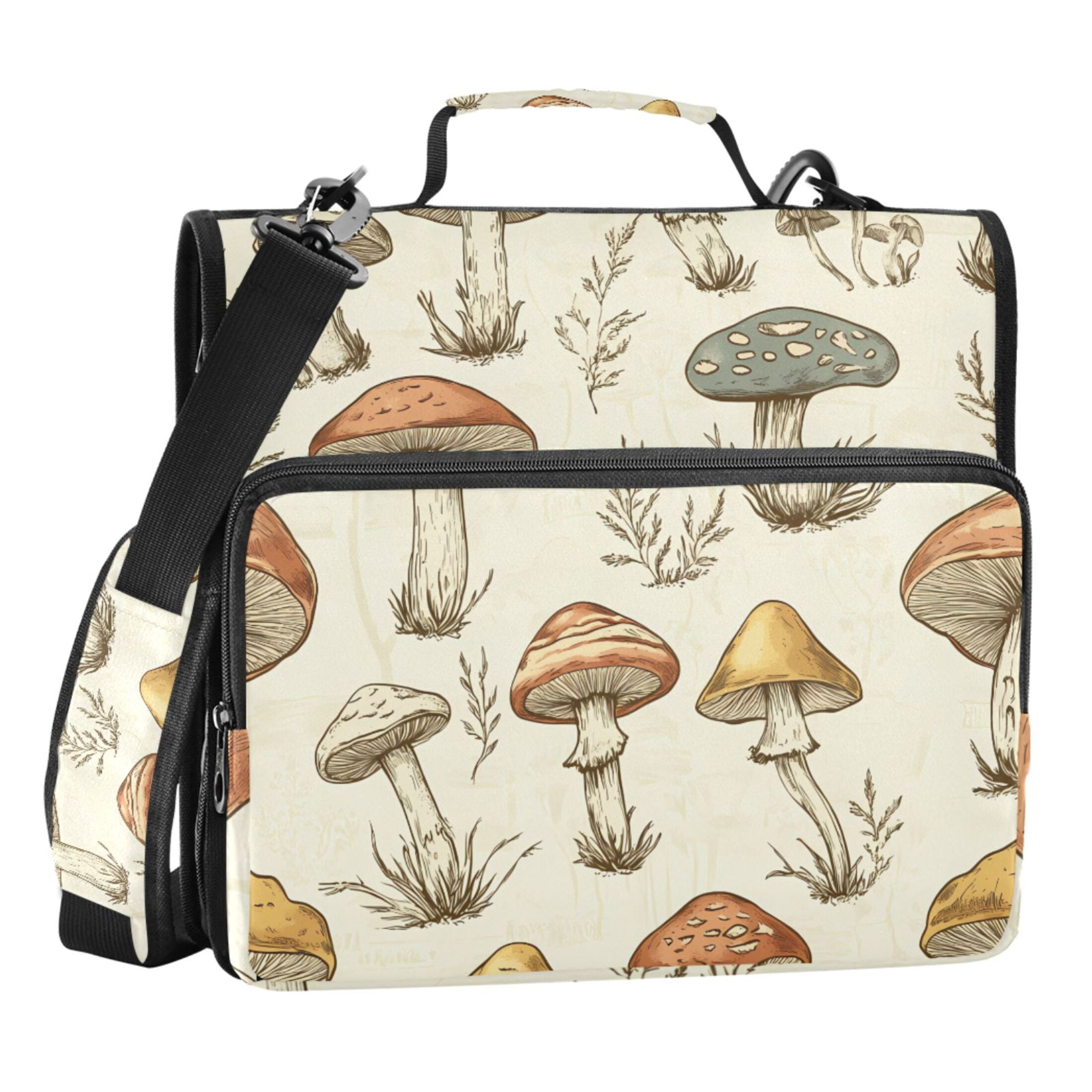 ALAZA Zipper Binder Retro Mushrooms Vintage 3 Ring Trapper Keeper File Folder Organizer Bag