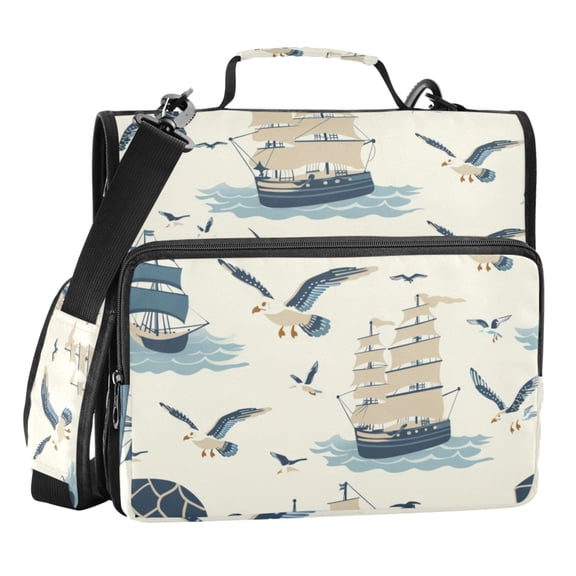 ALAZA Zipper Binder Retro Seagulls and Ship 3 Ring Trapper Keeper File Folder Organizer Bag