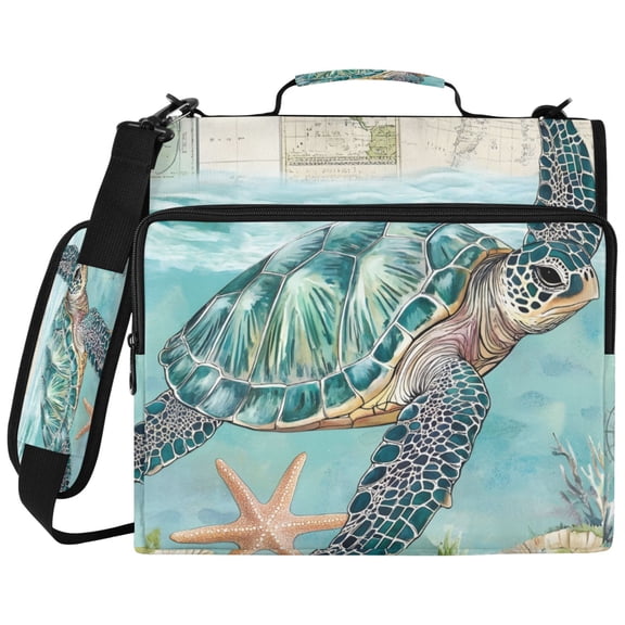 ALAZA Zipper Binder Retro Turtle and Map Pattern 2 inch 3 Ring 500 Sheet Capacity Trapper Keeper File Folder Organizer Bag