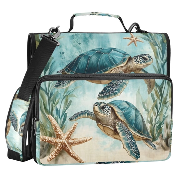 ALAZA Zipper Binder Retro Turtle in Sea 2 in 3 Ring Trapper Keeper 500 Sheet Capacity File Folder Organizer Bag