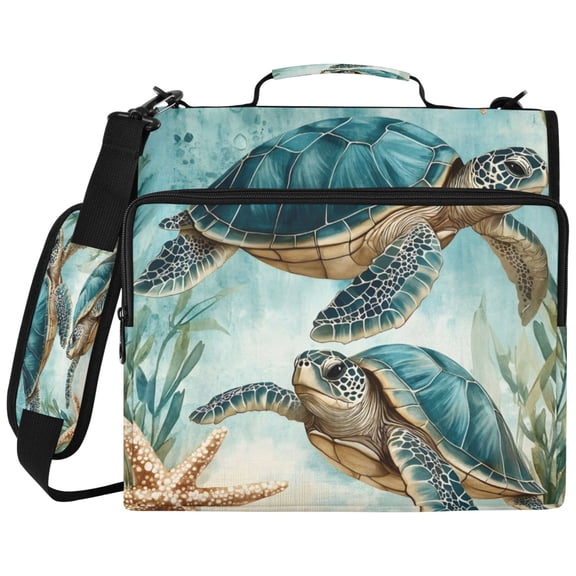 ALAZA Zipper Binder Retro Turtle in Sea Pattern 2 inch 3 Ring 500 Sheet Capacity Trapper Keeper File Folder Organizer Bag