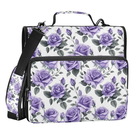 ALAZA Zipper Binder Rose Flowers Purple 3 Ring Trapper Keeper File Folder Organizer Bag