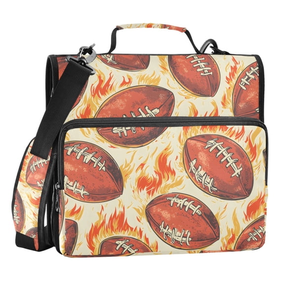 ALAZA Zipper Binder Rugby Football Fire 3 Ring Trapper Keeper File Folder Organizer Bag