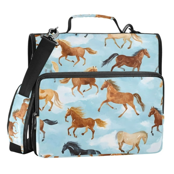 ALAZA Zipper Binder Running Horse Blue 3 Ring Trapper Keeper File Folder Organizer Bag