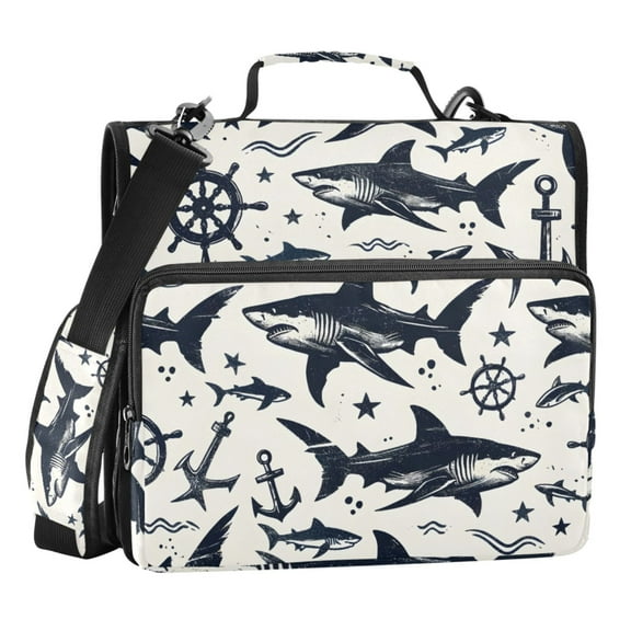 ALAZA Zipper Binder Seamless Sketch Shark Pattern 3 Ring Trapper Keeper File Folder Organizer Bag