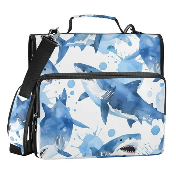 ALAZA Zipper Binder Shark Blue 3 Ring Trapper Keeper File Folder Organizer Bag