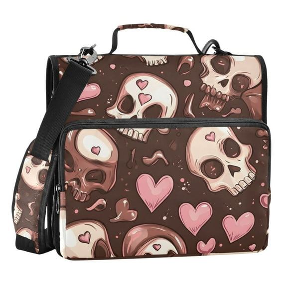 ALAZA Zipper Binder Skull Hearts 3 Ring Trapper Keeper File Folder Organizer Bag