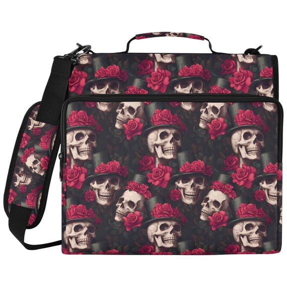 ALAZA Zipper Binder Skull Roses Flower-p2 Pattern 2 inch 3 Ring 500 Sheet Capacity Trapper Keeper File Folder Organizer Bag