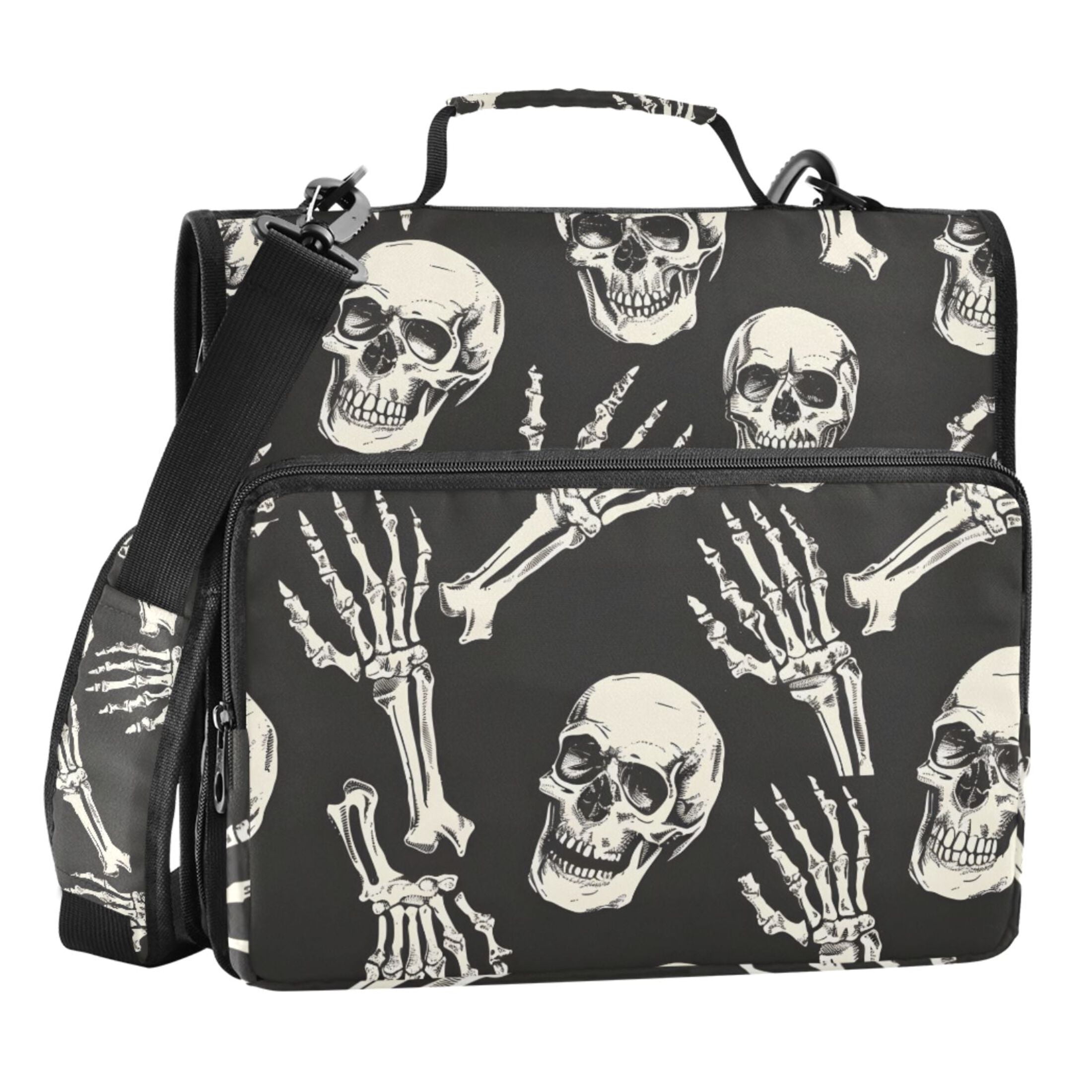 ALAZA Zipper Binder Skull Skeleton Hands 3 Ring Trapper Keeper File Folder Organizer Bag