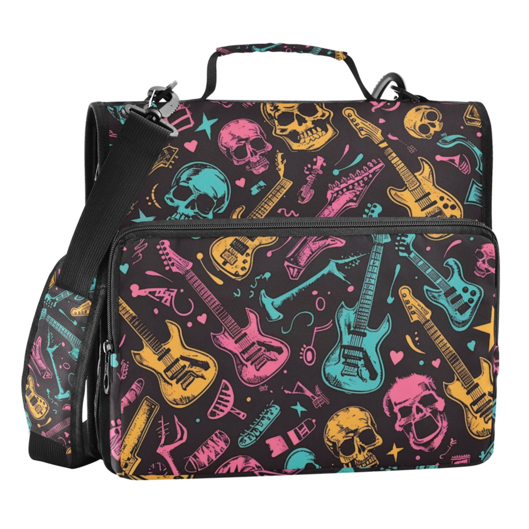 ALAZA Zipper Binder Skull and Guitars 3 Ring Trapper Keeper File Folder Organizer Bag