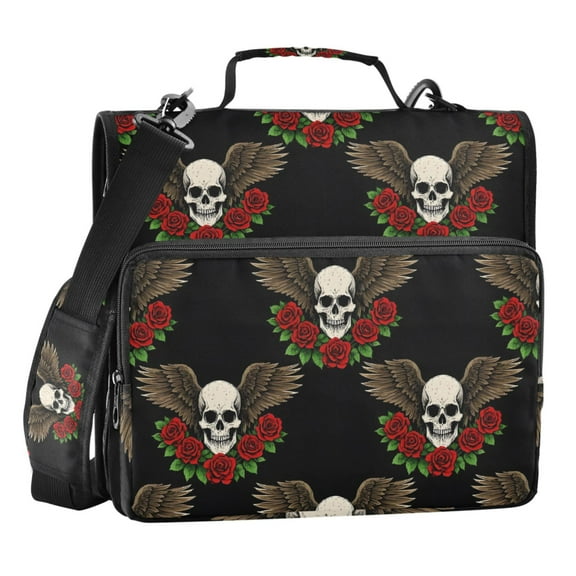 ALAZA Zipper Binder Skull with Wing 3 Ring Trapper Keeper File Folder Organizer Bag