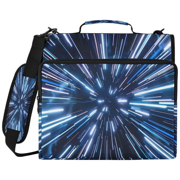 ALAZA Zipper Binder Space Light Blue Neon Stripes Pattern 2 inch 3 Ring 500 Sheet Capacity Trapper Keeper File Folder Organizer Bag