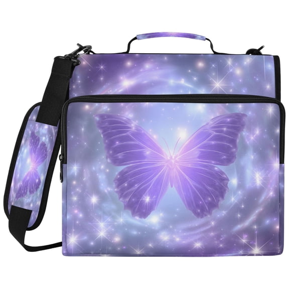 ALAZA Zipper Binder Sparkling Butterfly Purple Pattern 2 inch 3 Ring 500 Sheet Capacity Trapper Keeper File Folder Organizer Bag