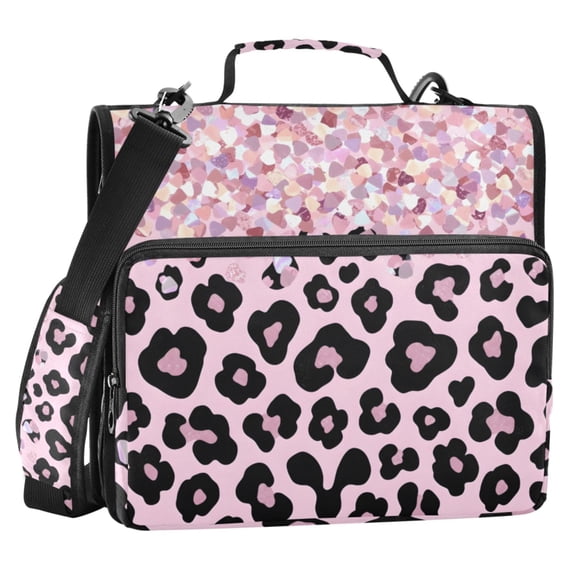 ALAZA Zipper Binder Sparkling Glitter Leopard 2 in 3 Ring Trapper Keeper 500 Sheet Capacity File Folder Organizer Bag