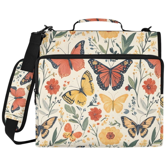 ALAZA Zipper Binder Spring Butterflies Floral-a Pattern 2 inch 3 Ring 500 Sheet Capacity Trapper Keeper File Folder Organizer Bag
