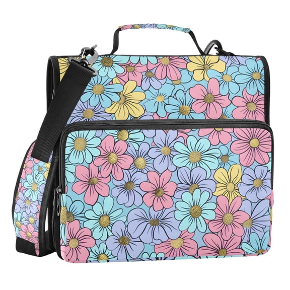 ALAZA Zipper Binder Spring Colorful Flowers 3 Ring Trapper Keeper File Folder Organizer Bag