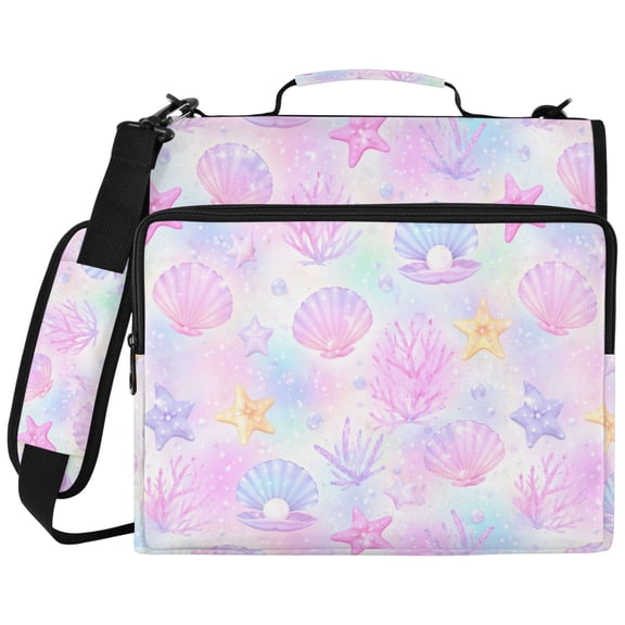 ALAZA Zipper Binder Starfish Pink Conch Pattern 2 inch 3 Ring 500 Sheet Capacity Trapper Keeper File Folder Organizer Bag