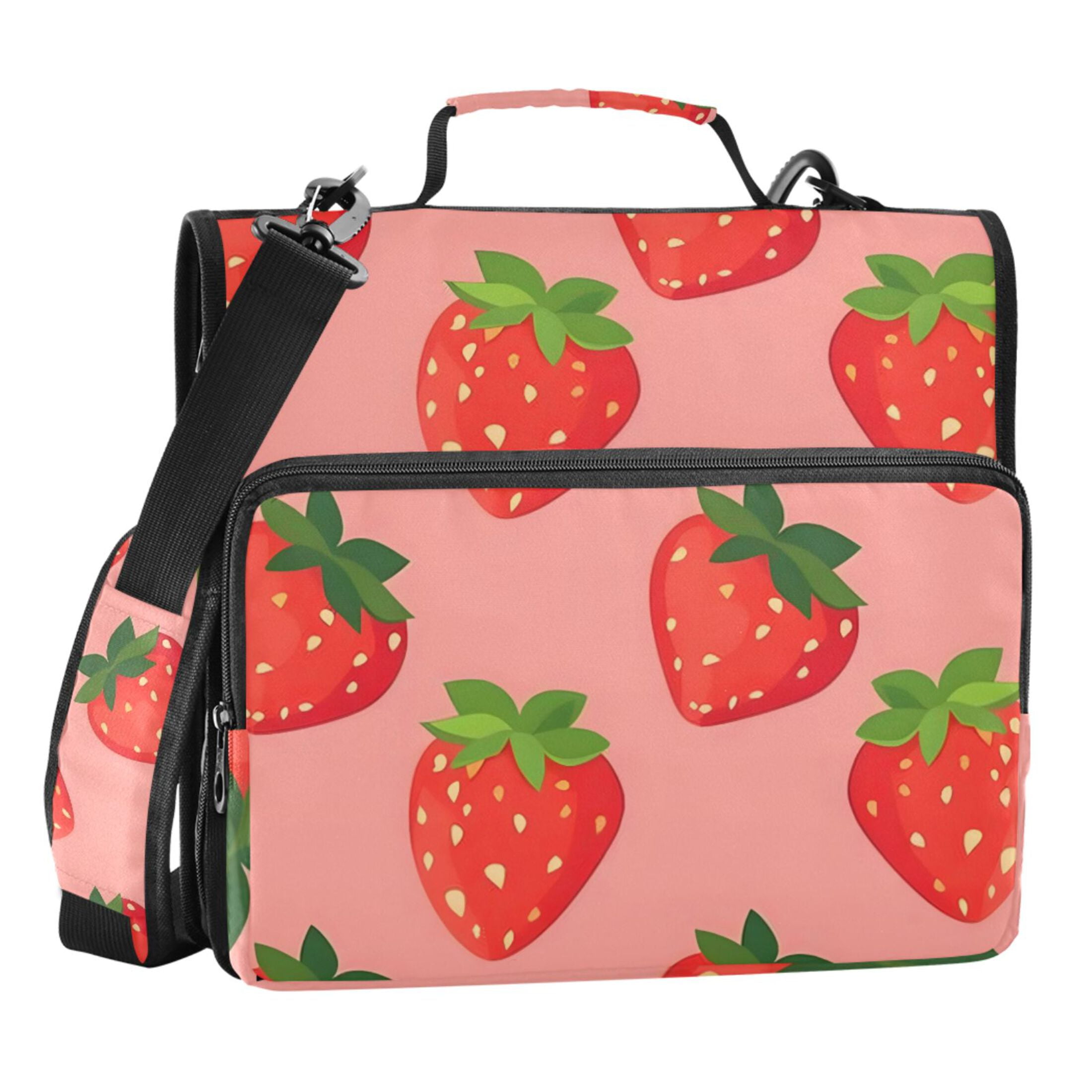 ALAZA Zipper Binder Strawberry Pattern 3 Ring Trapper Keeper File Folder Organizer Bag