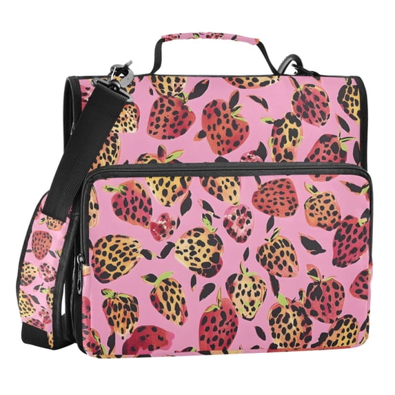 ALAZA Zipper Binder Strawberry Shape Leopard 3 Ring Trapper Keeper File Folder Organizer Bag