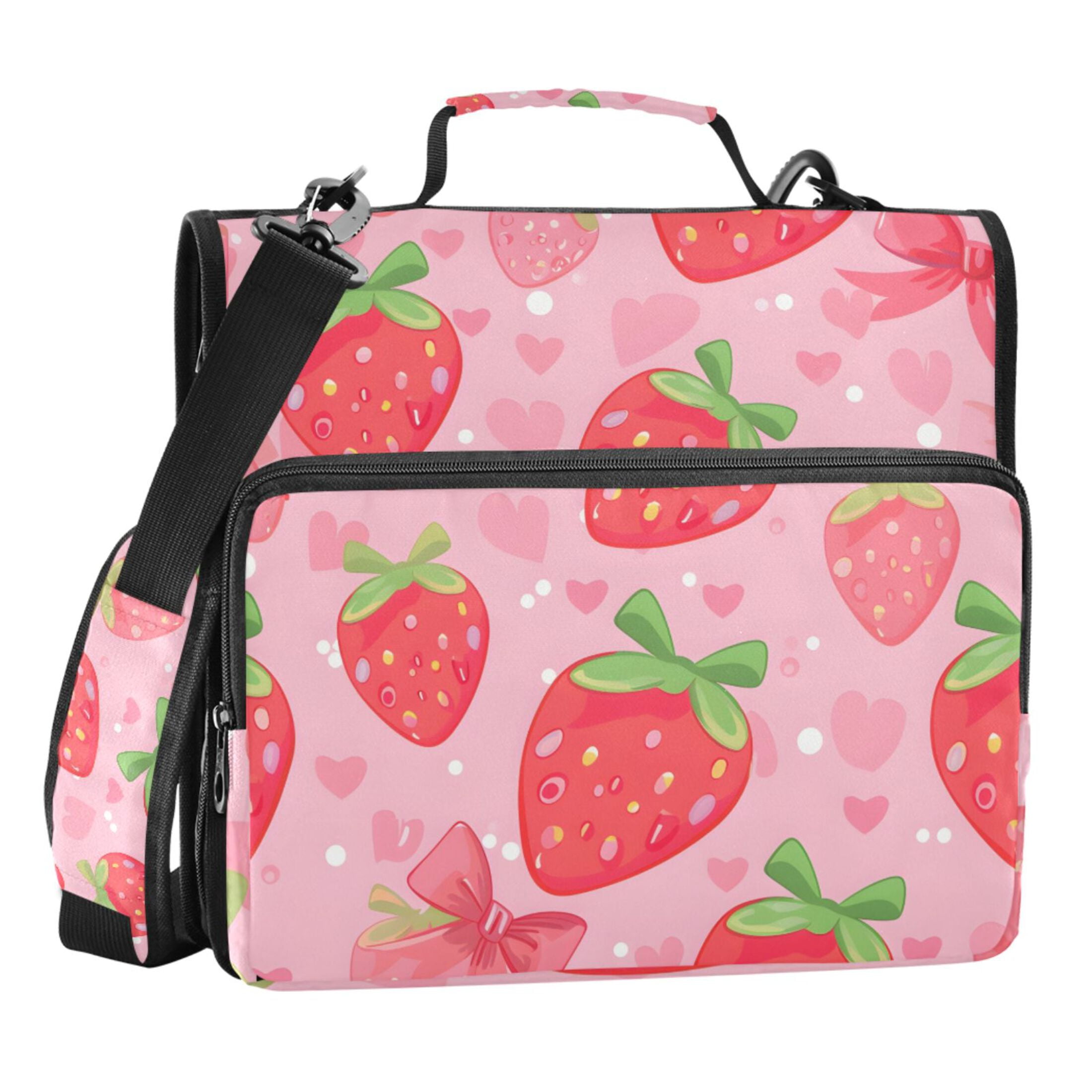 ALAZA Zipper Binder Strawberry and Heart 3 Ring Trapper Keeper File Folder Organizer Bag