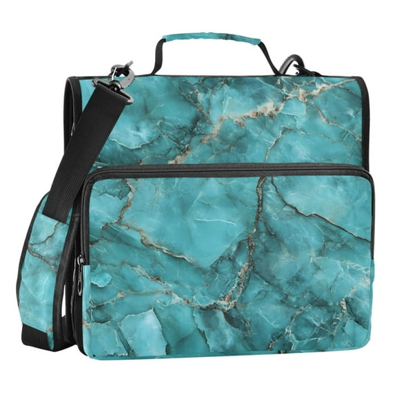 ALAZA Zipper Binder Turquoise Marble 3 Ring Trapper Keeper File Folder Organizer Bag