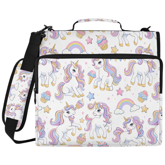 ALAZA Zipper Binder Unicorn Rainbows Pattern 2 inch 3 Ring 500 Sheet Capacity Trapper Keeper File Folder Organizer Bag