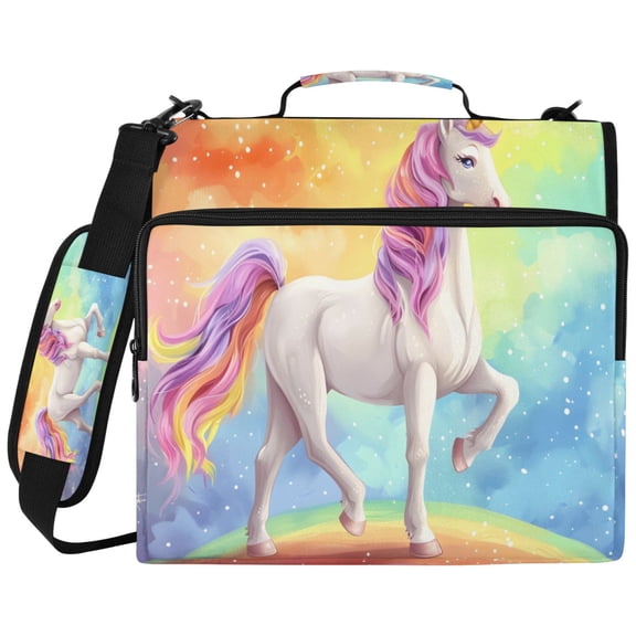 ALAZA Zipper Binder Unicorn Standing on Rainbow Pattern 2 inch 3 Ring 500 Sheet Capacity Trapper Keeper File Folder Organizer Bag