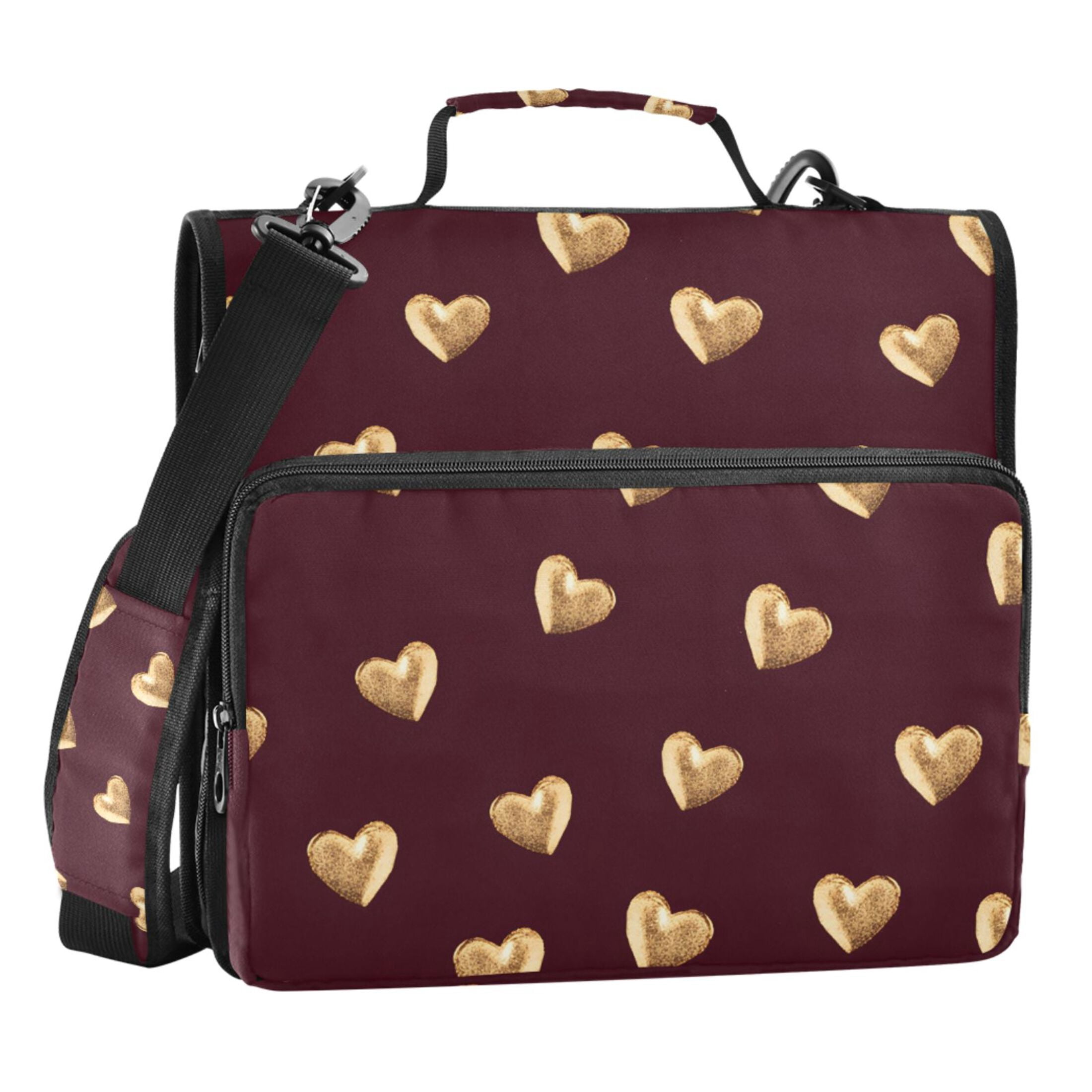 ALAZA Zipper Binder Valentines Golden Hearts 3 Ring Trapper Keeper File Folder Organizer Bag