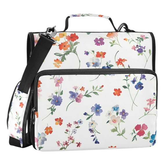 ALAZA Zipper Binder Watercolor Flower Paint 3 Ring Trapper Keeper File Folder Organizer Bag