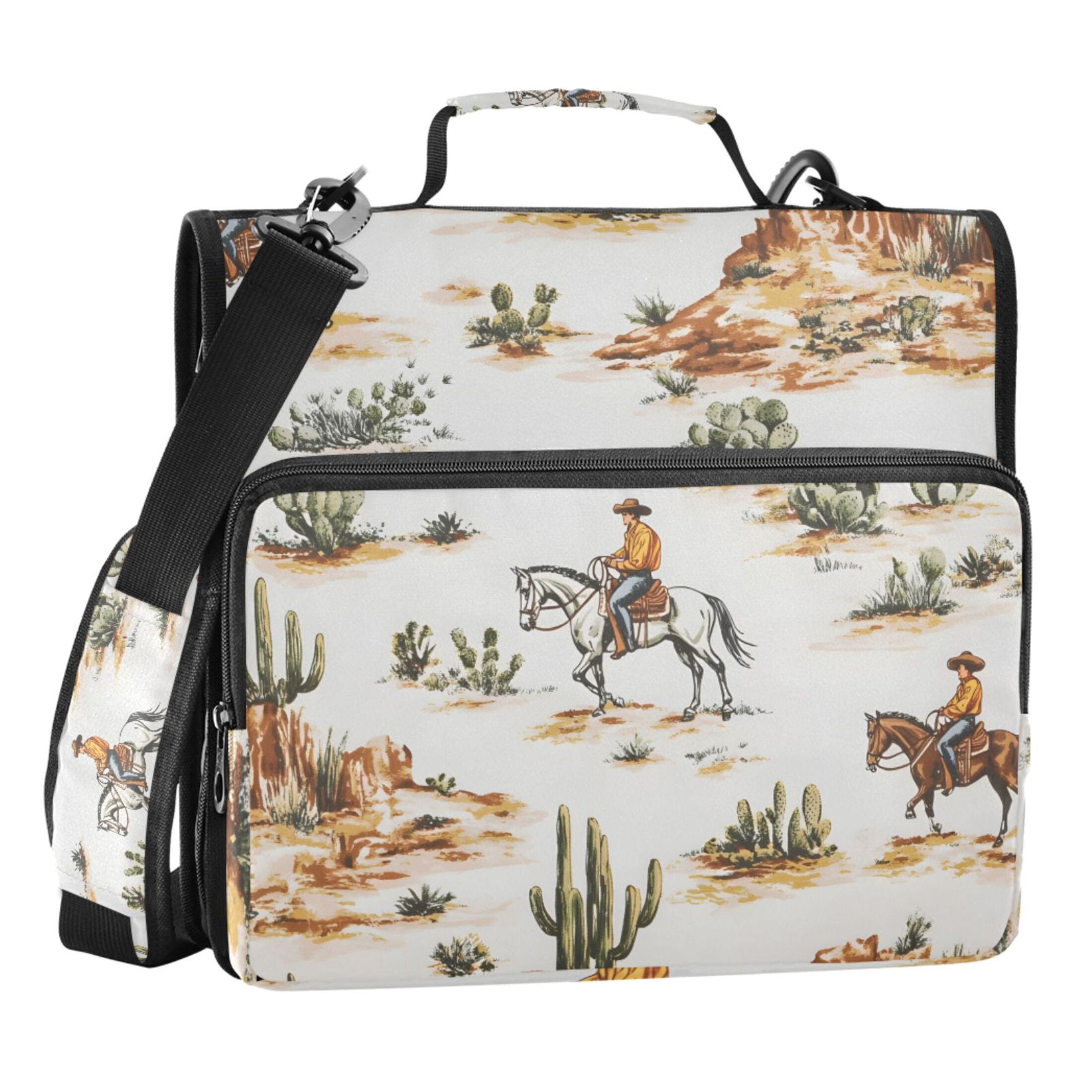 ALAZA Zipper Binder Western Cowboy Horses 3 Ring Trapper Keeper File Folder Organizer Bag