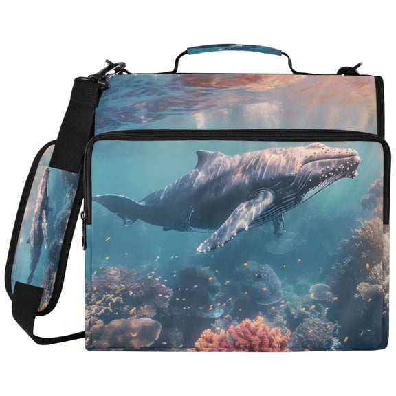 ALAZA Zipper Binder Whale Swims in The Sea Pattern 2 inch 3 Ring 500 Sheet Capacity Trapper Keeper File Folder Organizer Bag